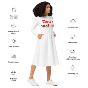 All-over print long sleeve midi dress  "Don't text me"